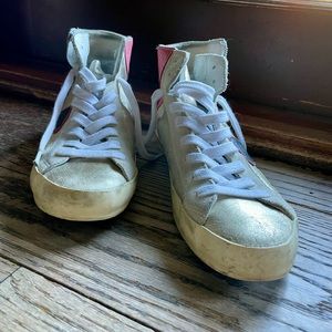 Philippe Model Paris High Top Women’s Sneakers in Pink, White and Gold